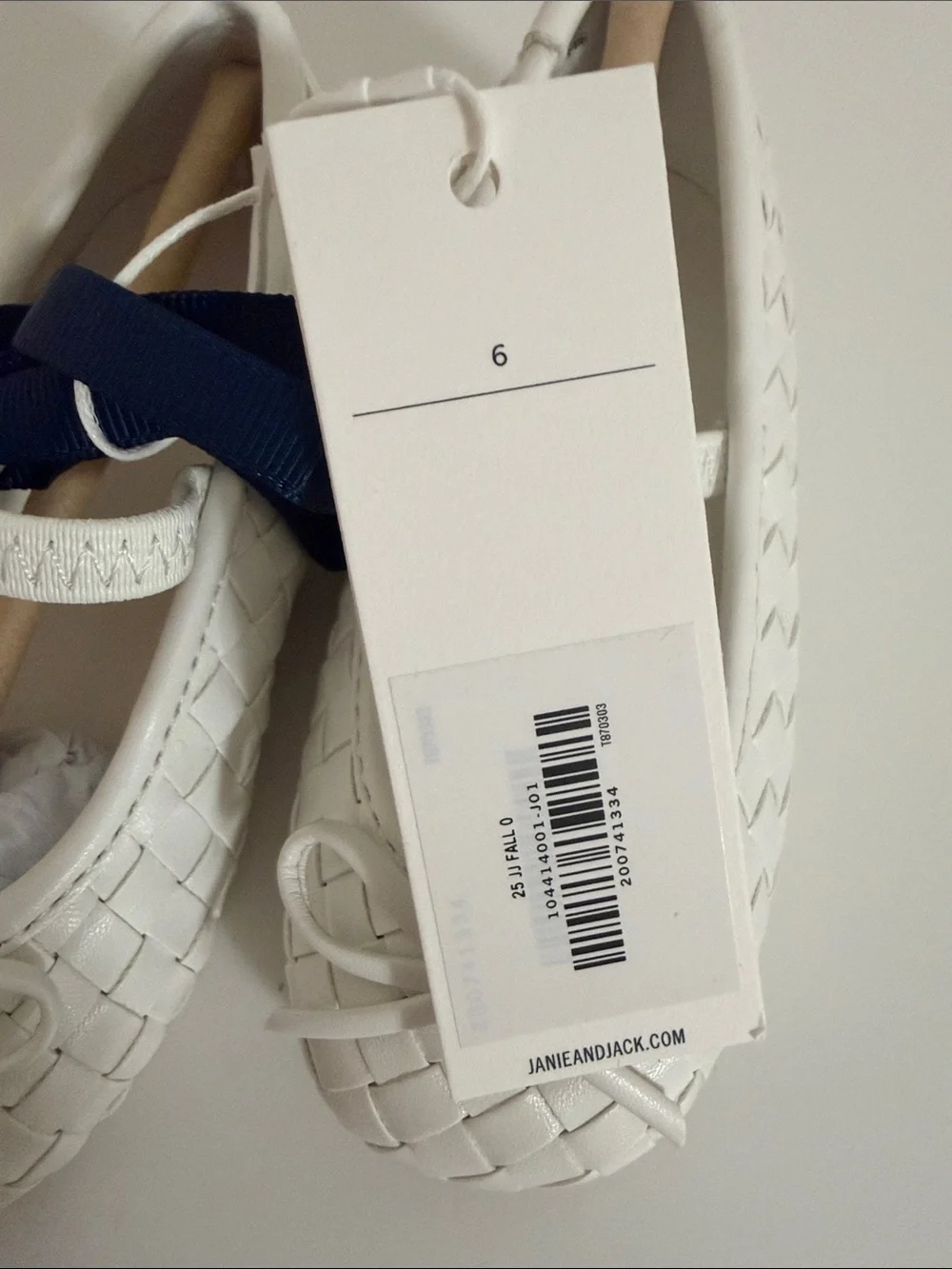 Janie and Jack White Woven Leather Kids Moccasins with Bow
